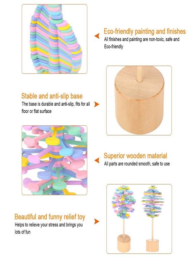 shenruifa Wood Spin, Wooden Rotating Lollipop Funny Stress Rotary Relief Decompression Toy for Children Adults Home Decor (Macaron Color) - Image 5